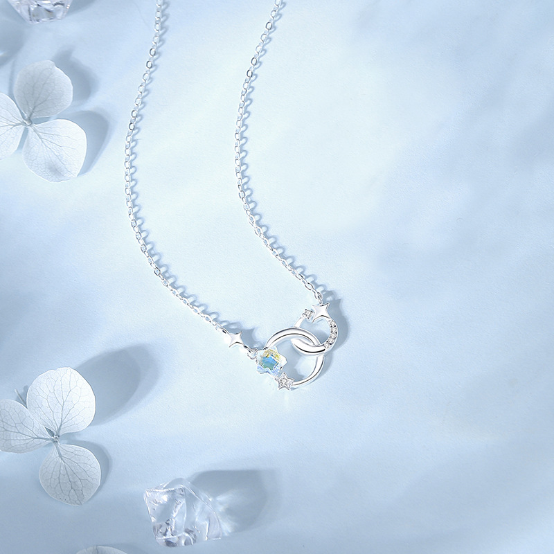 Zodiac Necklace – S925 Sterling Silver Star & Moon Moonstone Pendant