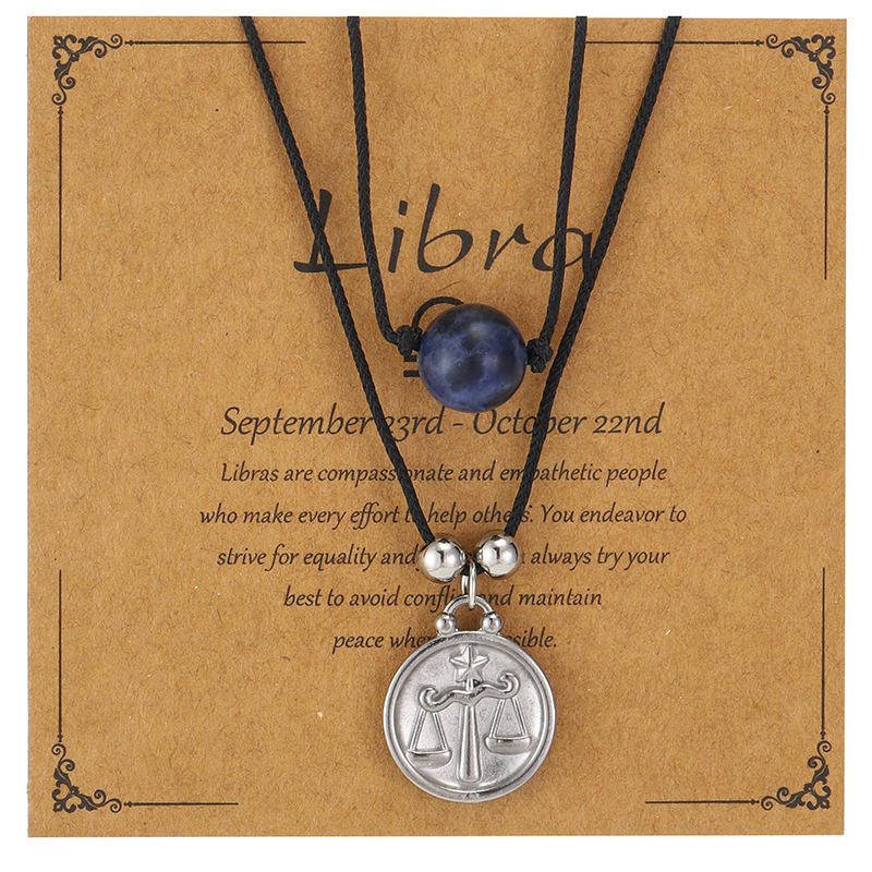 Zodiac Necklace – Stainless Steel Double Layer Beaded Pendant Necklace