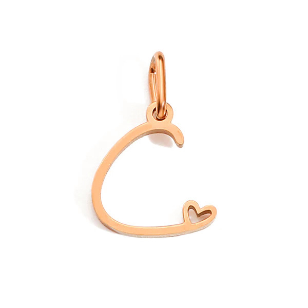 Gold Letter Charm – Stainless Steel Mirror Polished Alphabet Heart Pendant