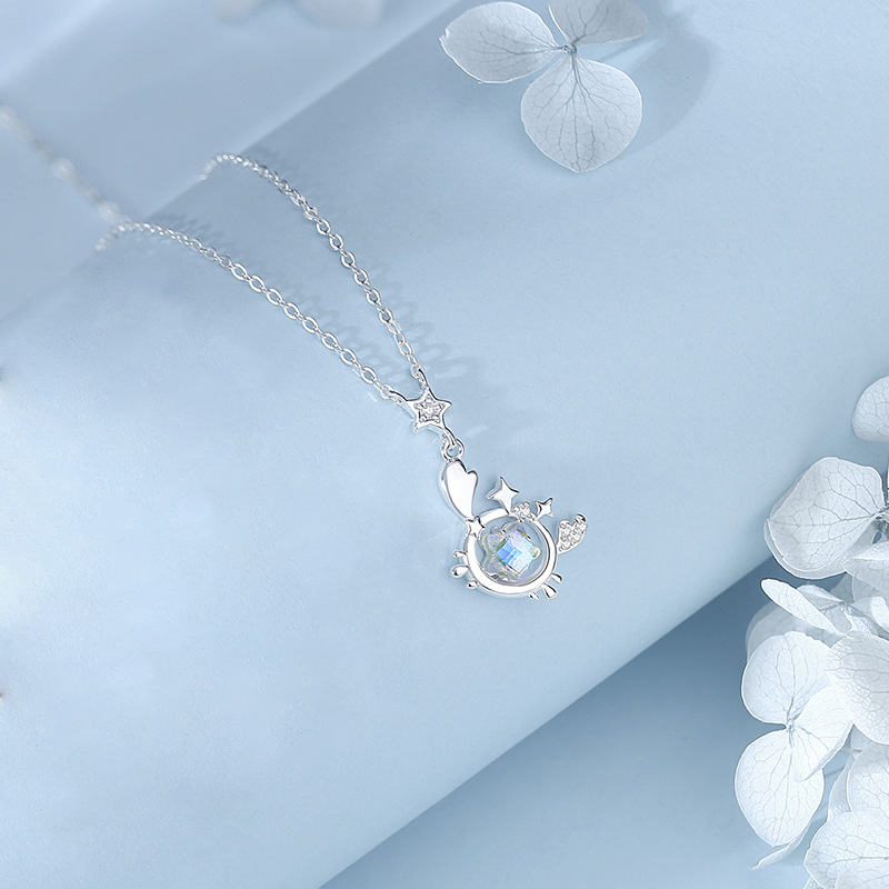 Zodiac Necklace – S925 Sterling Silver Star & Moon Moonstone Pendant