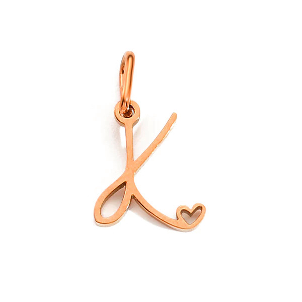 Gold Letter Charm – Stainless Steel Mirror Polished Alphabet Heart Pendant
