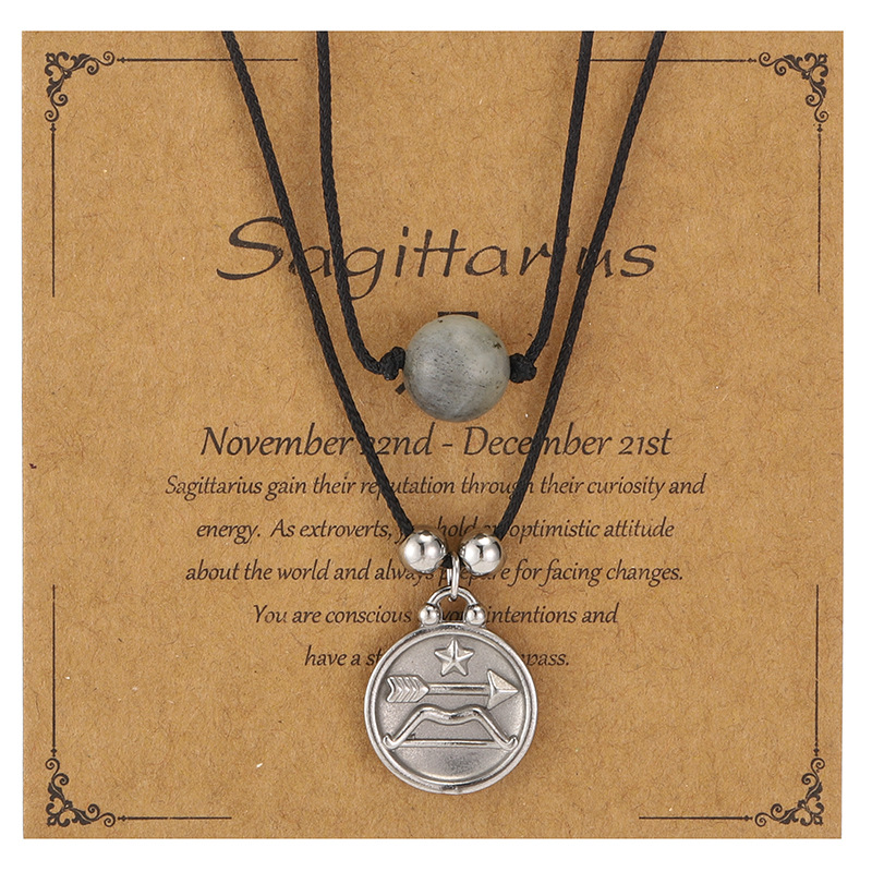 Zodiac Necklace – Stainless Steel Double Layer Beaded Pendant Necklace