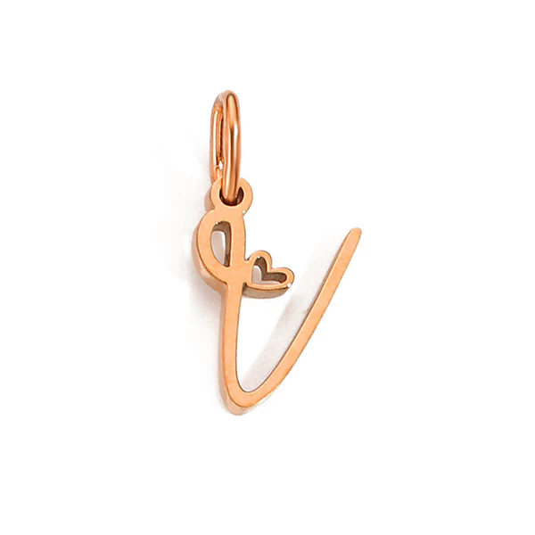 Gold Letter Charm – Stainless Steel Mirror Polished Alphabet Heart Pendant