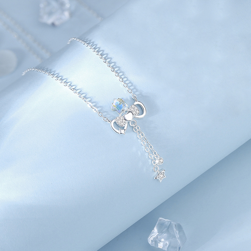 Zodiac Necklace – S925 Sterling Silver Star & Moon Moonstone Pendant