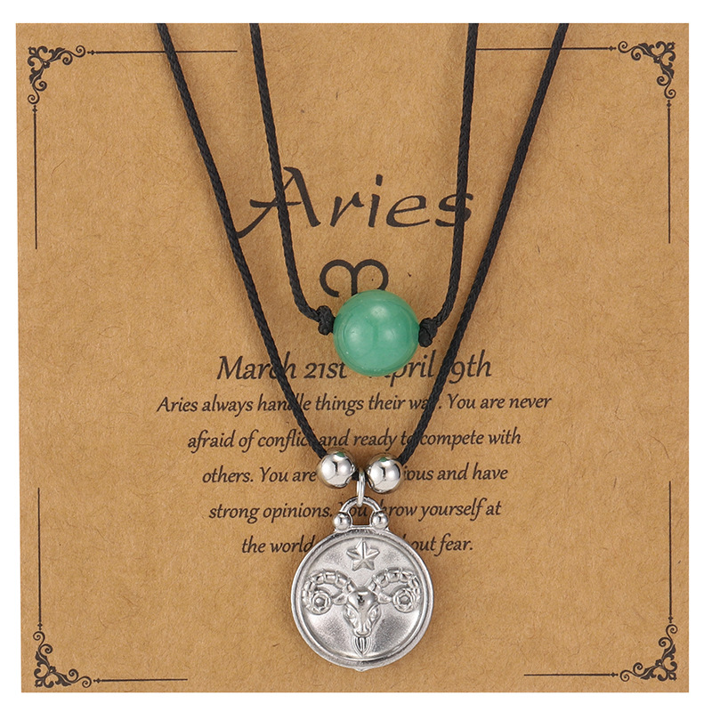 Zodiac Necklace – Stainless Steel Double Layer Beaded Pendant Necklace