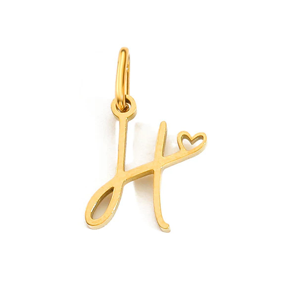 Gold Letter Charm – Stainless Steel Mirror Polished Alphabet Heart Pendant