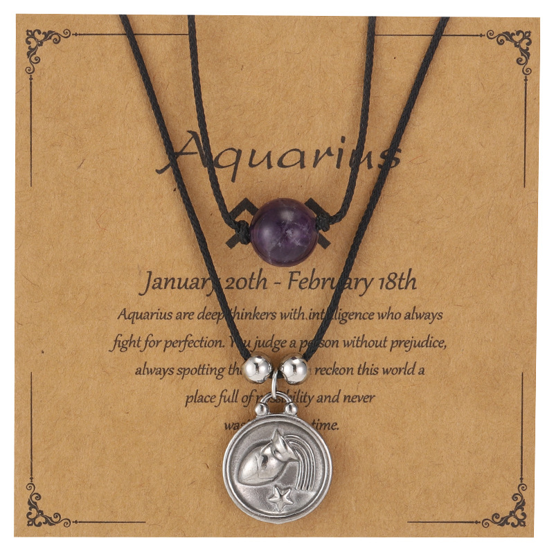 Zodiac Necklace – Stainless Steel Double Layer Beaded Pendant Necklace