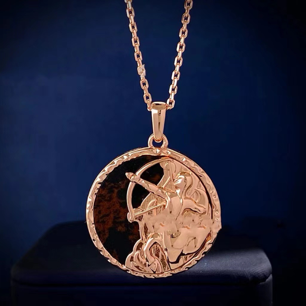 Zodiac Necklace – Long Relief Semi-Precious Stone Pendant Necklace