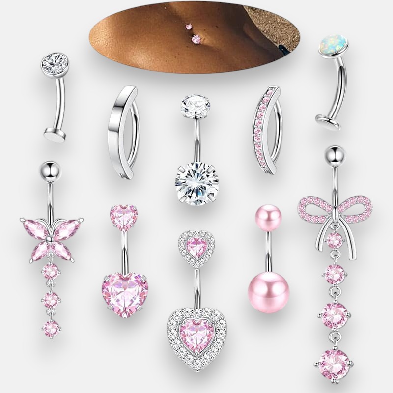 Pink Heart & Butterfly Belly Button Ring – Beach Body Jewelry