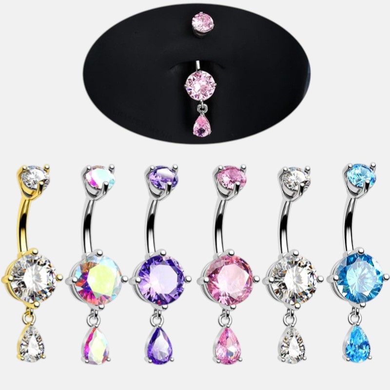 Multi-Color CZ Surgical Steel Belly Rings – Sexy Curved Barbell Navel Jewelry