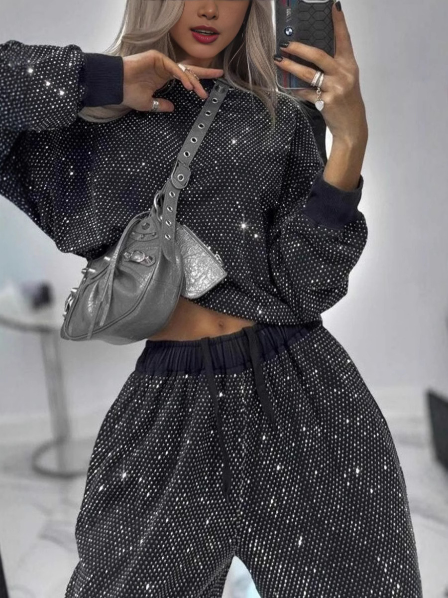 Sparkling Sequin Round Neck Top & Wide Leg Pants Two Piece Set (Buy 2 Free Shipping)