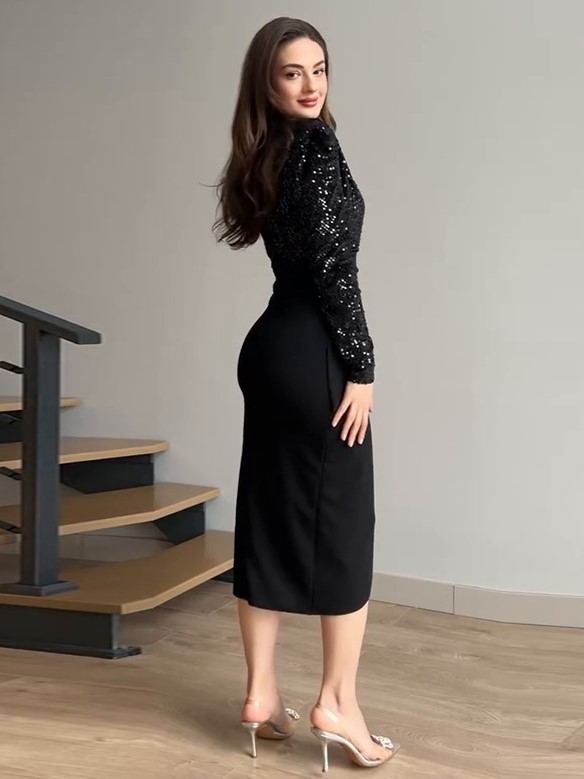 Sparkly Sequin Wrap Top High Waist Midi Dress (Buy 2 Free Shipping)