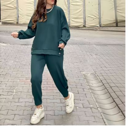 Women’s Trendy Solid Color Two-Piece Set Top & Pants