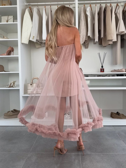Fairytale Charm Tulle Off Shoulder Ruffles Trim A-line Midi Dress (Buy 2 Free Shipping)
