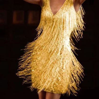 Feather Fringe Sequin Spaghetti Strap Dress (Buy 2 Free Shipping)