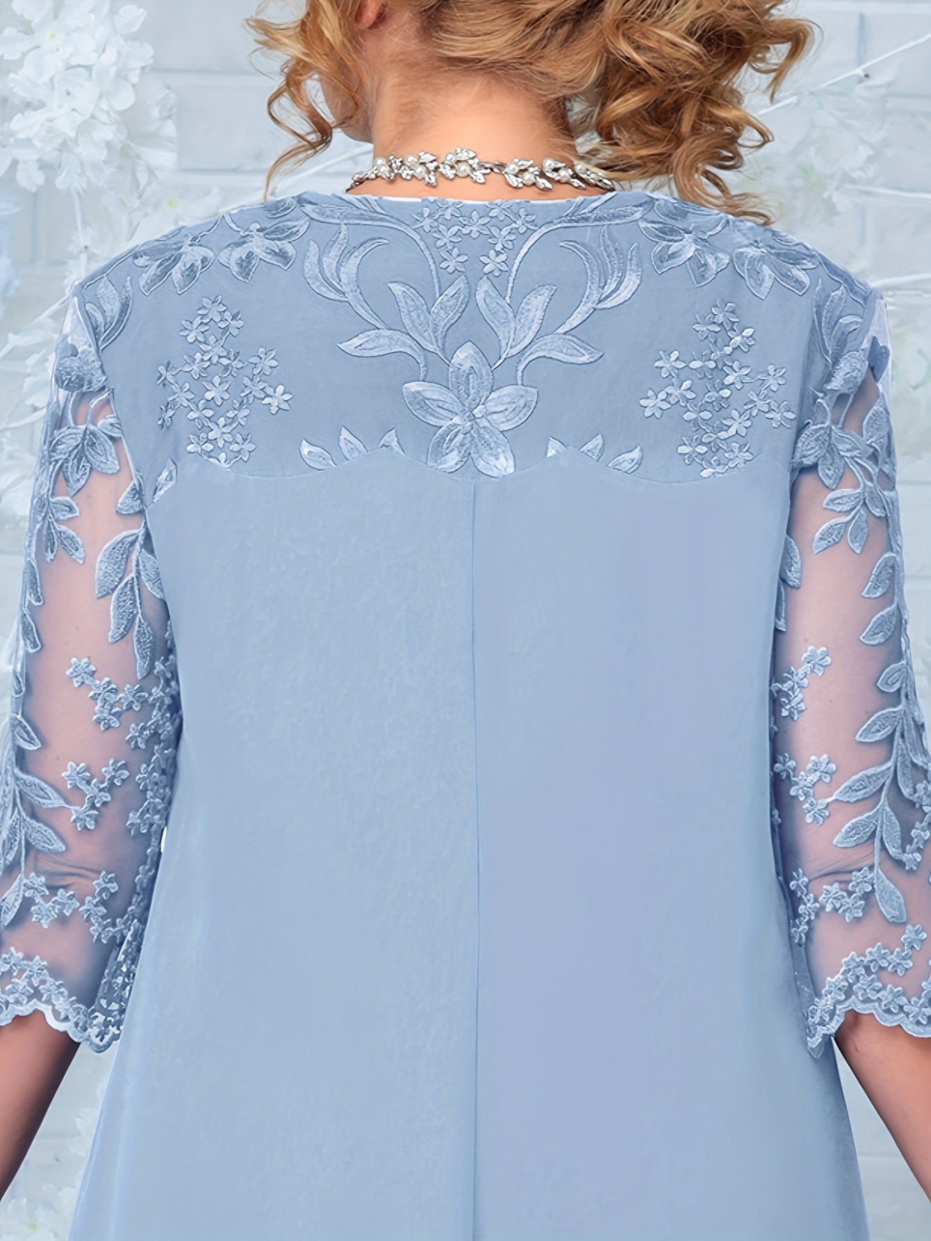 Elegant Plus Size Embroidered Chiffon Midi Dress (Buy 2 Free Shipping)