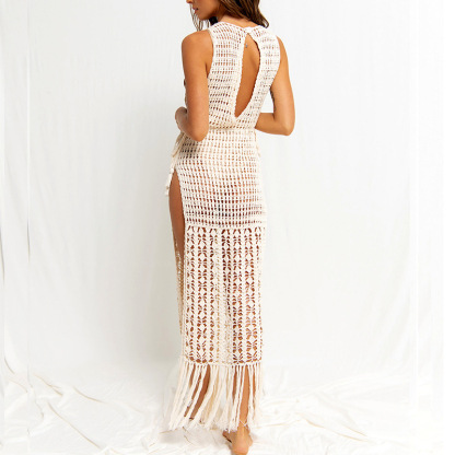 Boho Crochet Knit Tassel Hem Side Slit Dress