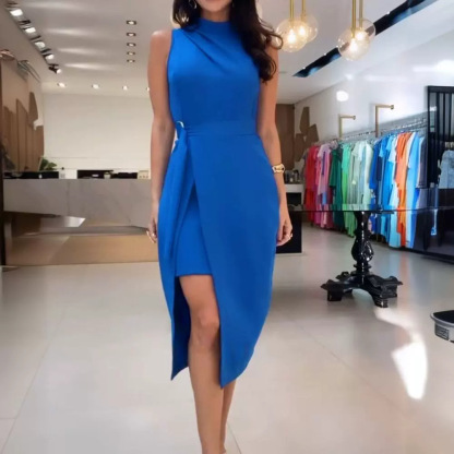 Side-Slit Belted Sleeveless Midi Dress (Buy 2 Free Shipping)
