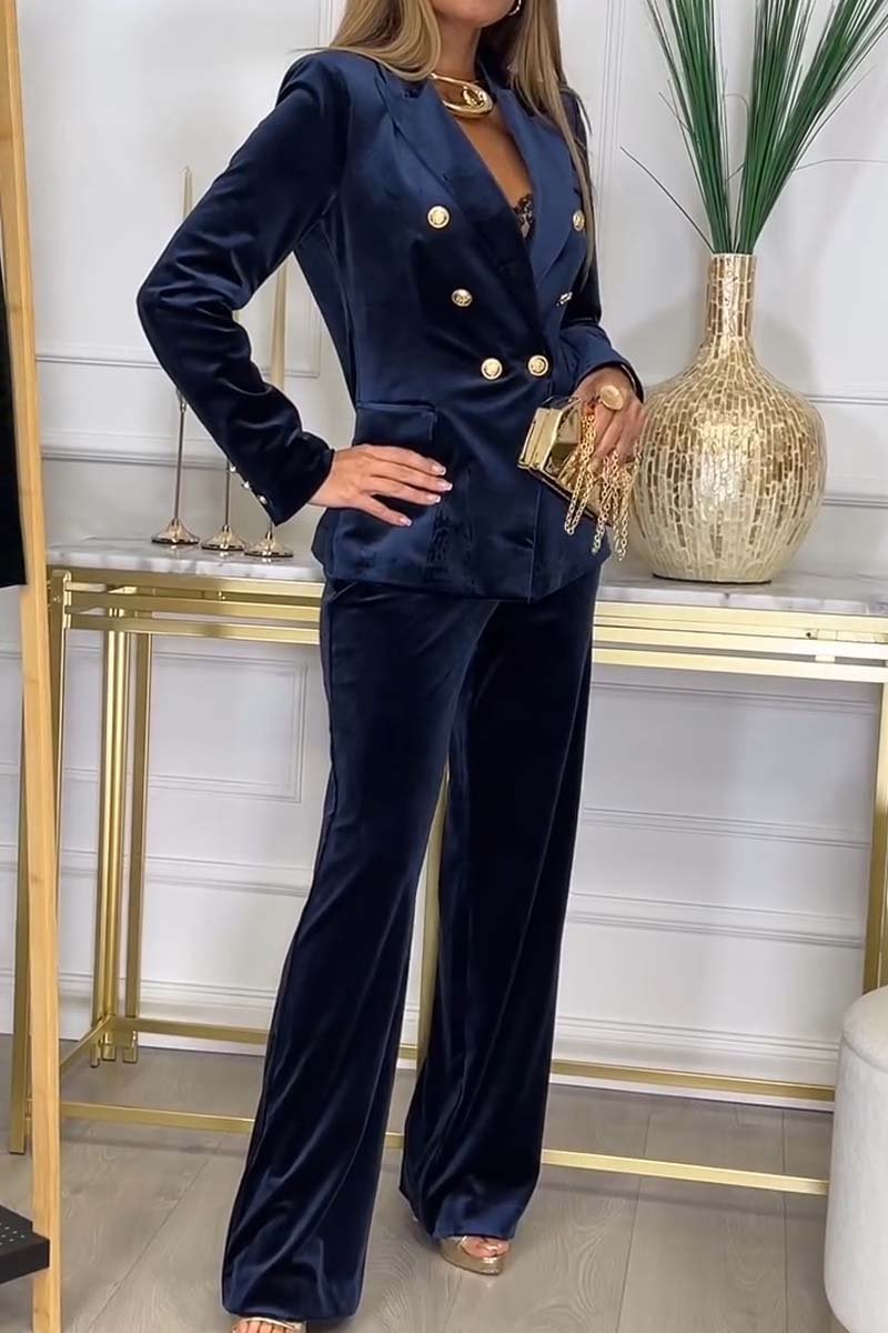 Double Breasted Velvet Two Piece Suit (Buy 2 Free Shipping)