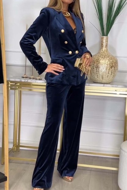 Double Breasted Velvet Two Piece Suit (Buy 2 Free Shipping)