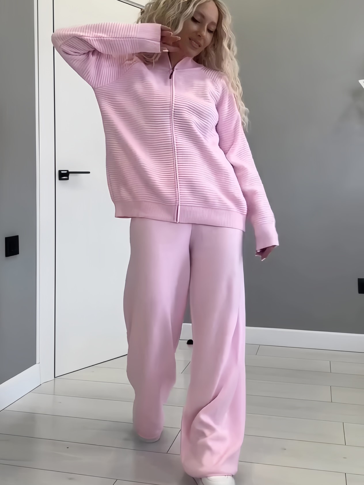 Casual Zip-Up Knit Lounge Two Piece Set (Buy 2 Free Shipping)