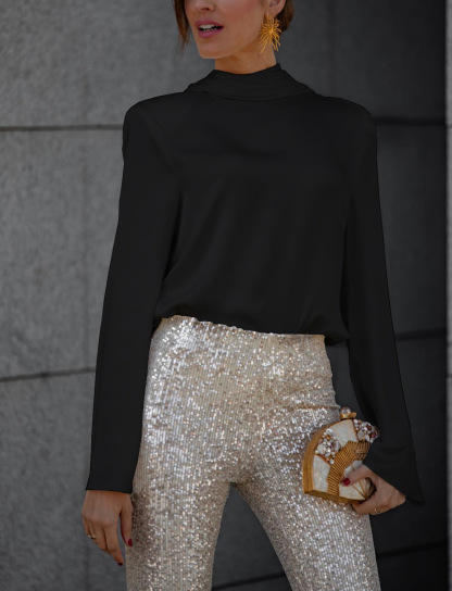Diva Sequin High Rise Elastic Waist Flare Pants
