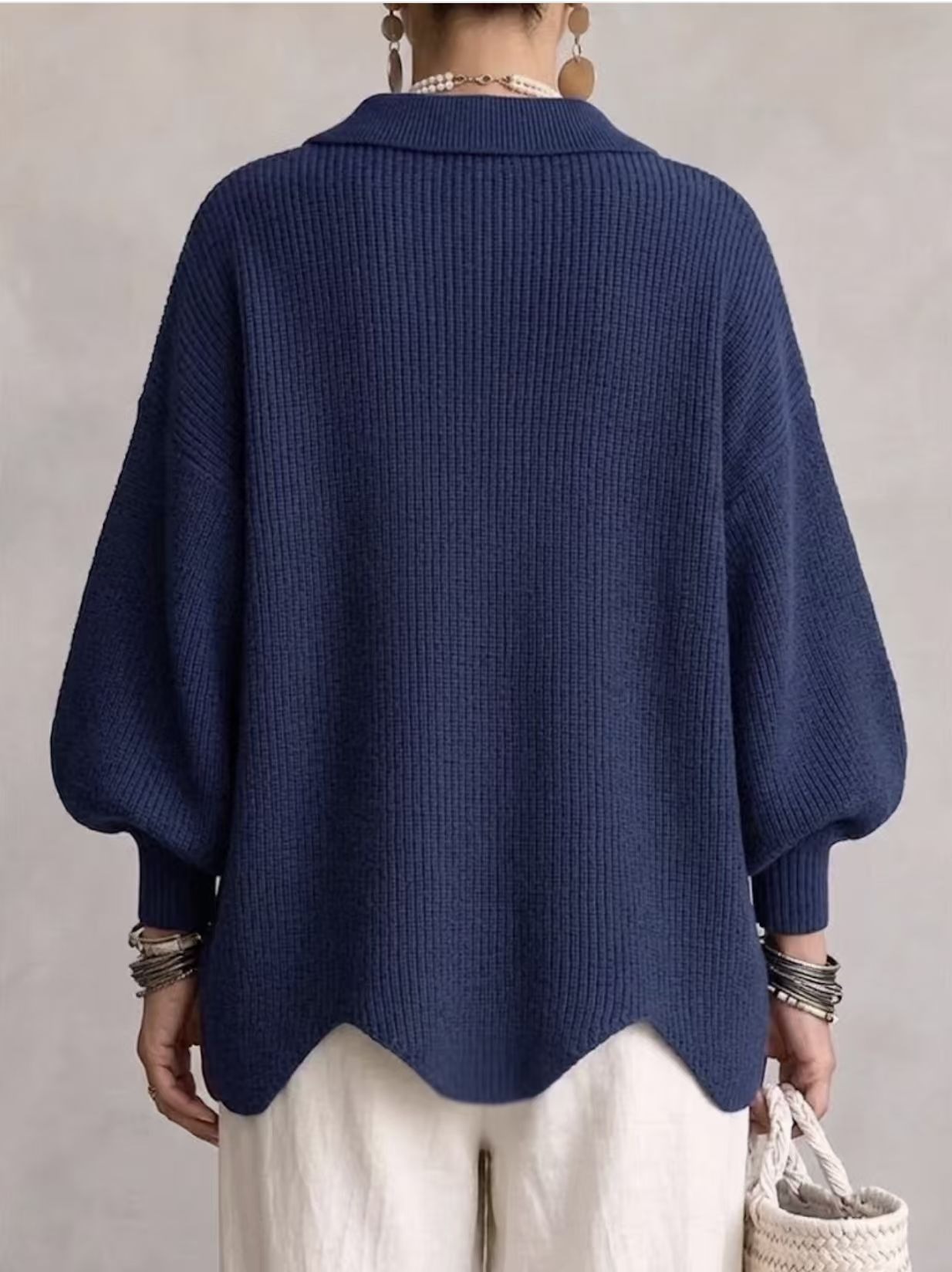 Elegant Oversized Collar Gold Button Relaxed Knit Top