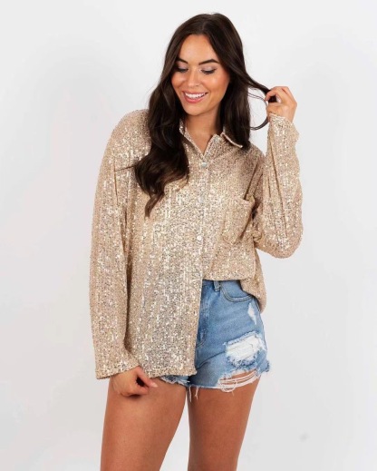 Sequin Shirt  Oversized Turndown Collar Fashion Shirt (Buy 2 Free Shipping)