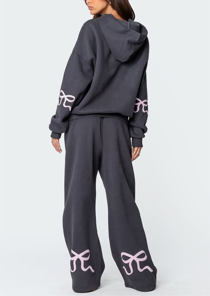 Bow Detail Hoodie Sweat Set (Buy 2 Free Shipping)