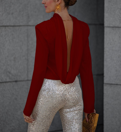 Diva Sequin High Rise Elastic Waist Flare Pants