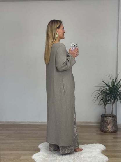 Relaxed High-Low Tunic Floral Wide-Leg Two-Piece Set