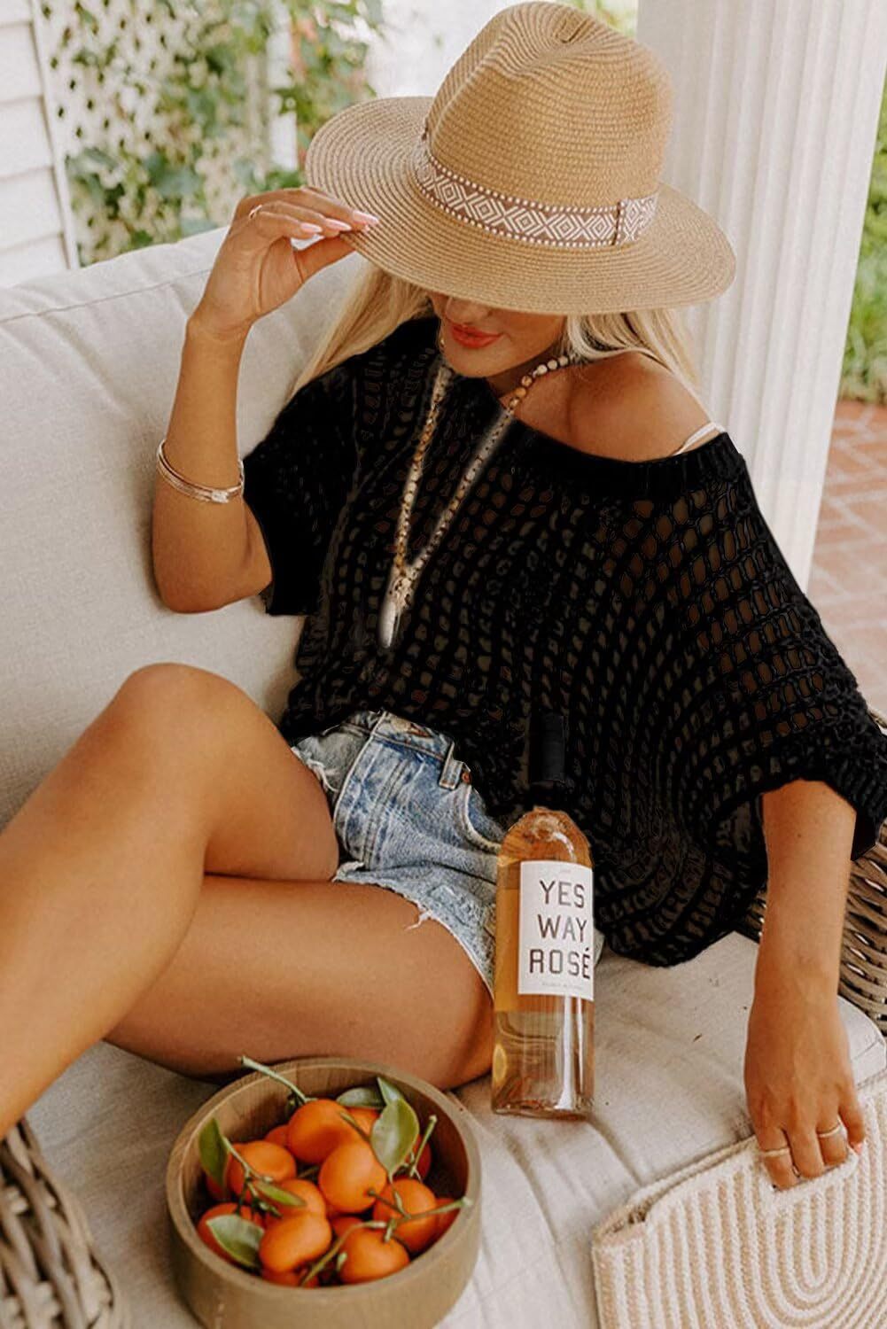 Relaxed Open Weave Knit Cover Top