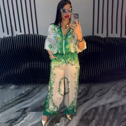 Unique Floral Print Tops & Wide Leg Pants 2 Piece Set ( Buy 2 Free Shipping) 