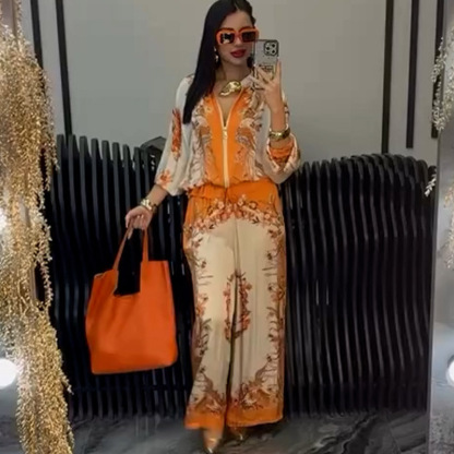 Unique Floral Print Tops & Wide Leg Pants 2 Piece Set ( Buy 2 Free Shipping) 