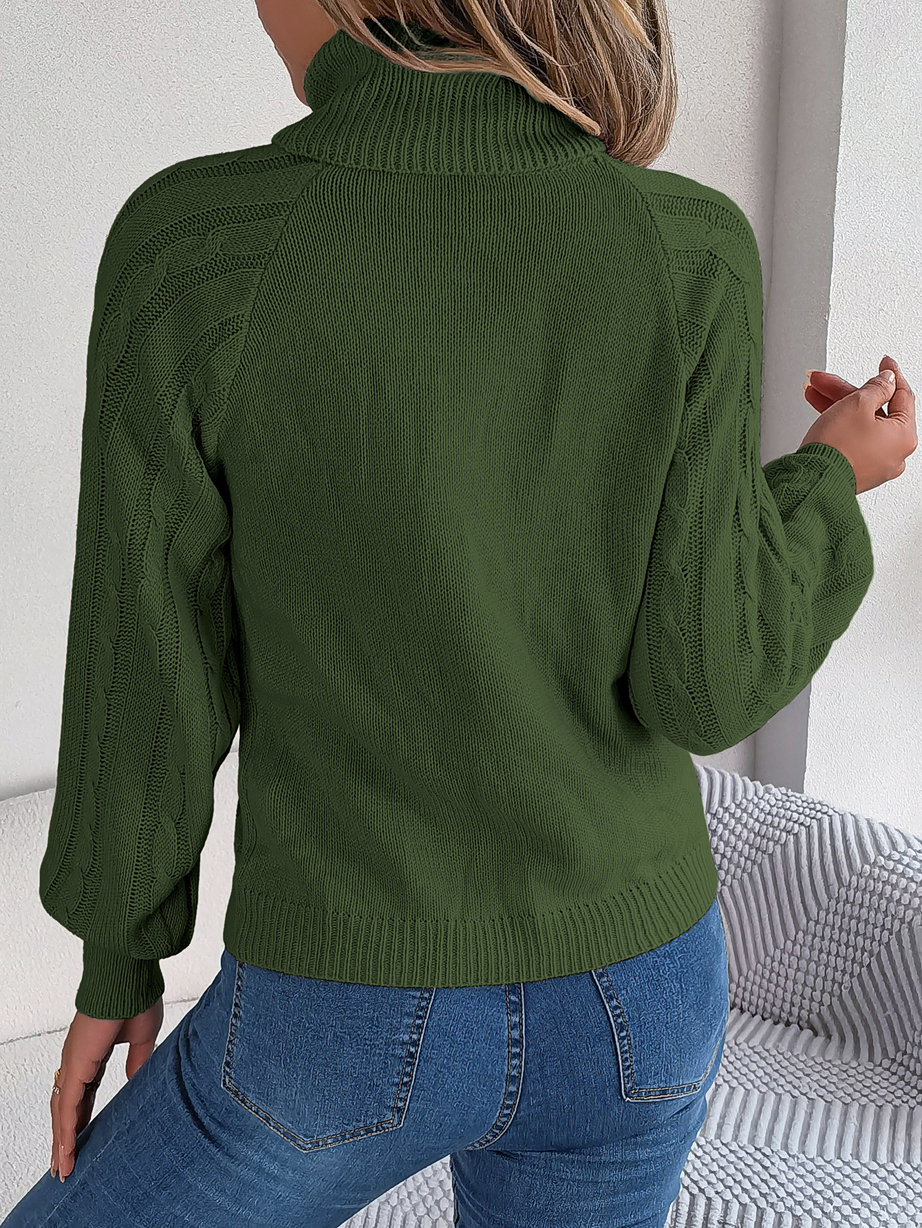 Cozy Turtleneck Cable Knit Button Accent Sweater