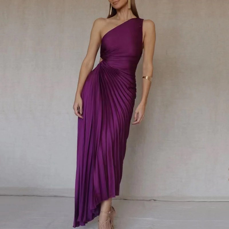 Elegant One-Shoulder Pleated Cutout Midi Dress (Buy 2 Free Shipping)