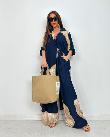 Chic Printed Longline Shirt & Wide-Leg Pants Two Piece Set (Buy 2 Free Shipping)