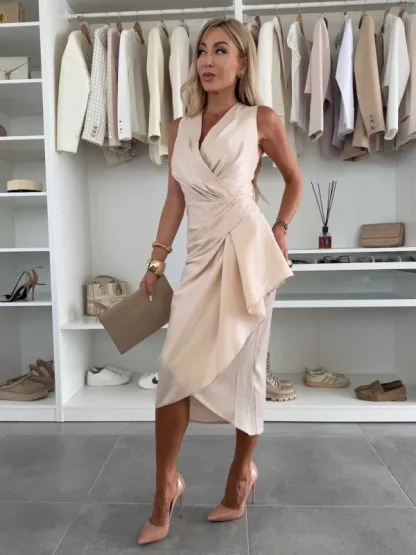 Draped Midi Dress with Asymmetrical Detail