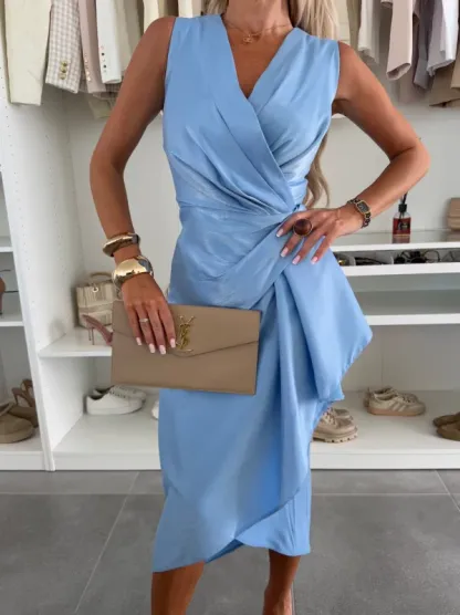 Draped Midi Dress with Asymmetrical Detail