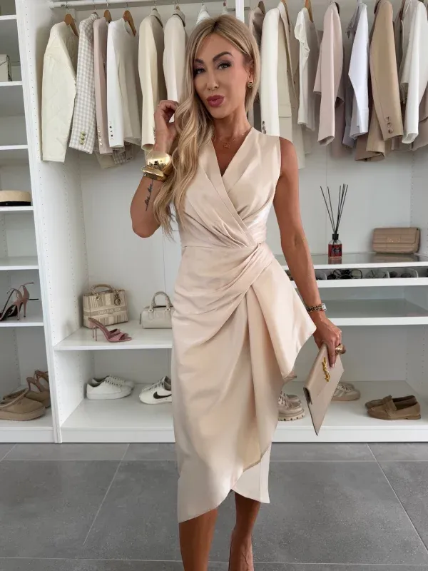 Draped Midi Dress with Asymmetrical Detail