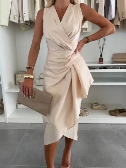 Draped Midi Dress with Asymmetrical Detail