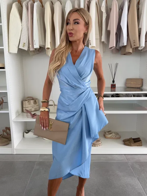 Draped Midi Dress with Asymmetrical Detail