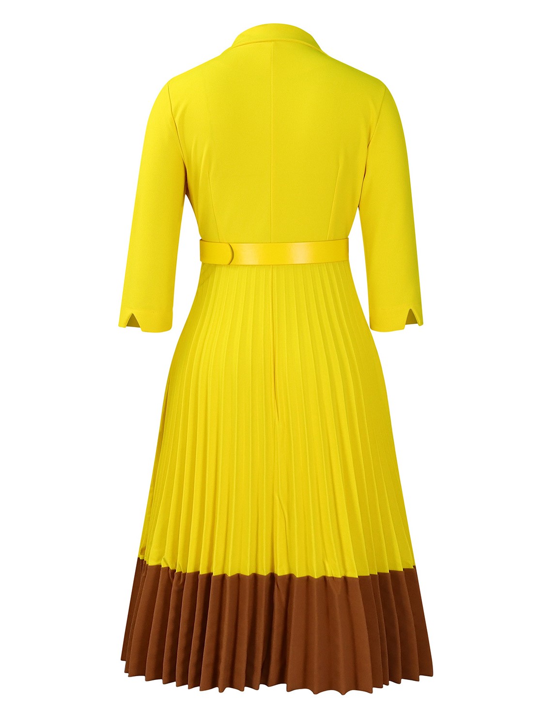 Elegant Colorblock Pleated Hem Midi Dress with Belt