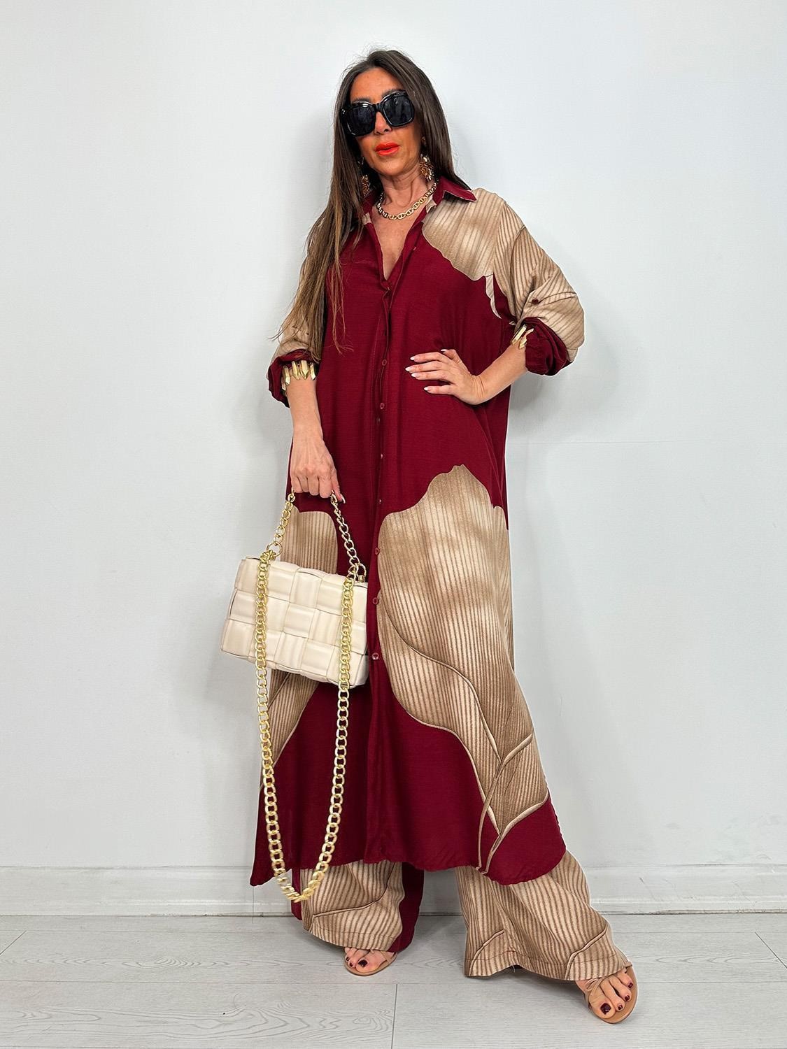 Chic Printed Longline Shirt & Wide-Leg Pants Two Piece Set (Buy 2 Free Shipping)