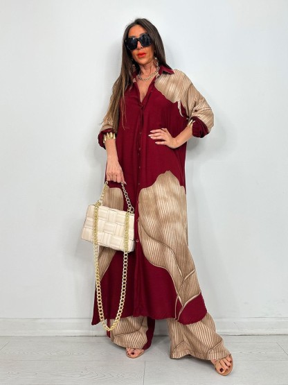 Chic Printed Longline Shirt & Wide-Leg Pants Two Piece Set (Buy 2 Free Shipping)