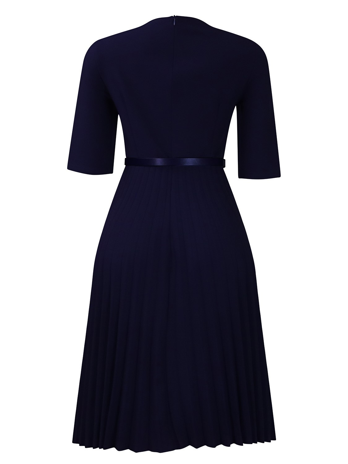 Elegant V-Neck Belted Pleated Midi Dress