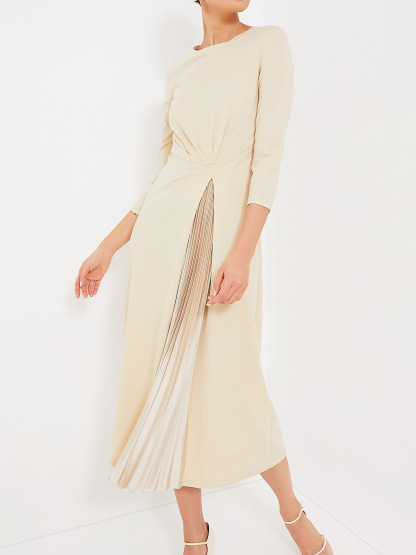 Elegant Twist Waist Pleated Panel Midi Dress (Buy 2 Free Shipping)