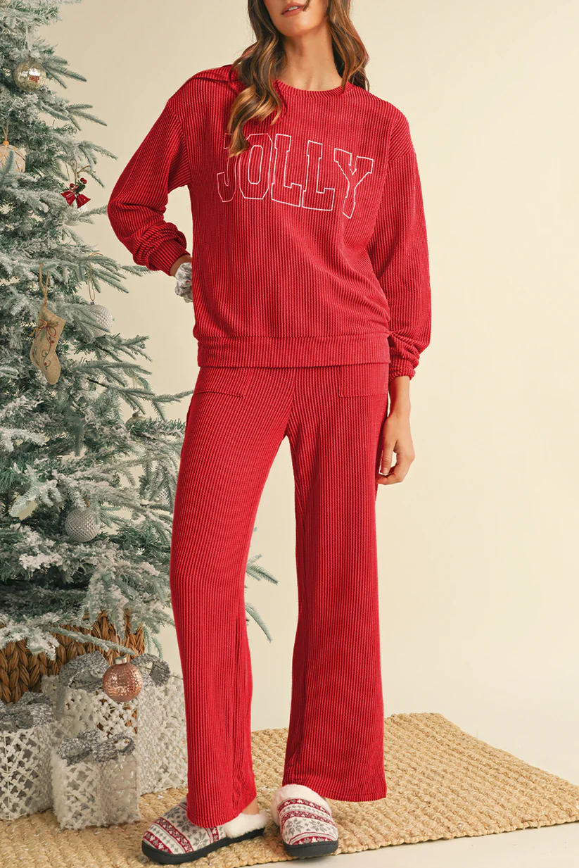  Christmas Jolly Ribbed Lounge Set (Buy 2 Free Shipping)