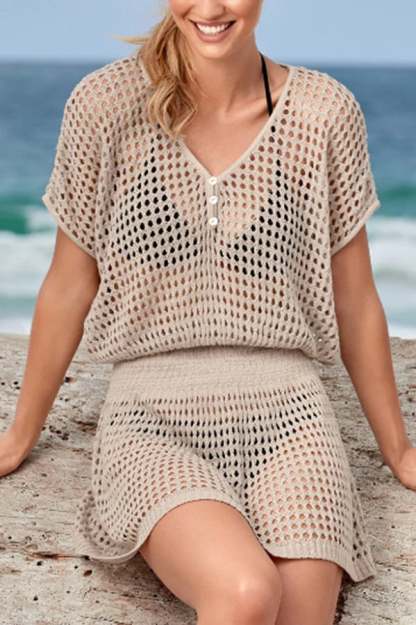 Cover Up V Neck Crochet Beach Dress