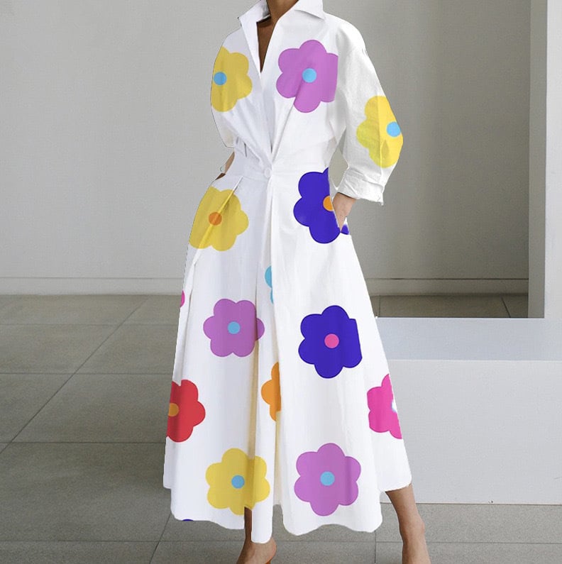 Plain Lapel Shirt Wrap Dress (Buy 2 Free Shipping)